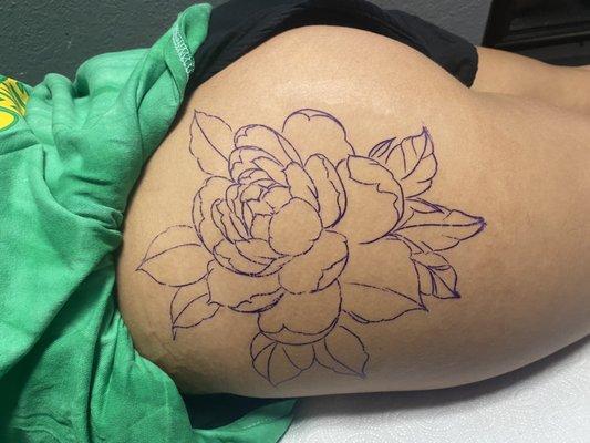 Stencil of peony that only took about an hour