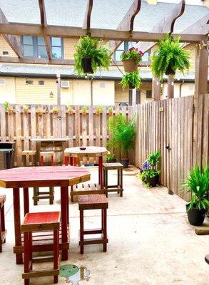 New back patio! With giant jenga and giant connect four!