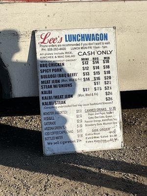 Lunch menu