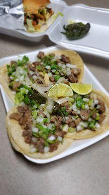 Carne asada tacos with everything and the torta El Pastor! Super awesome!