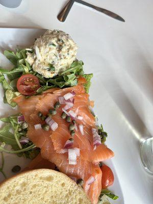 Salmon platter with a scoop of trout salad