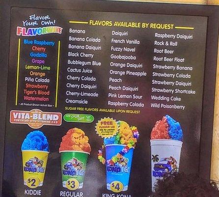 Variety of Flavors, cup size and prices