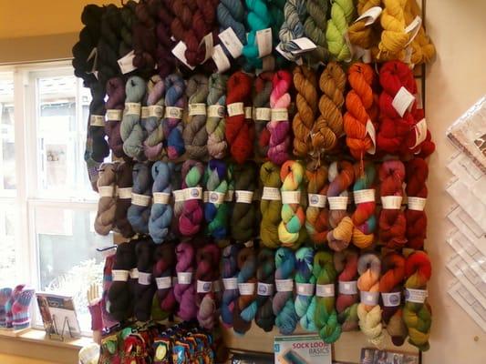 Local and hand-dyed sock yarns. (Socks That Rock, Madelinetosh Sock)