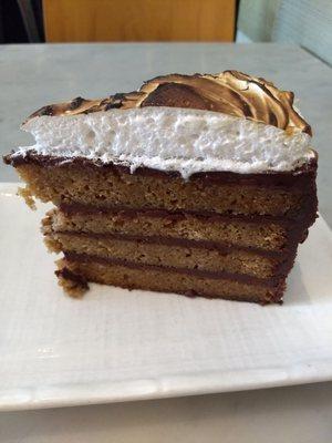 "S'mores" cake - graham cracker cake, dark chocolate ganache, toasted meringue