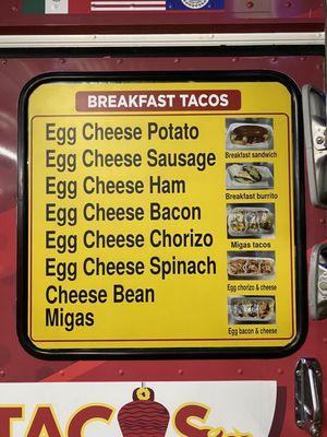 Breakfast menu