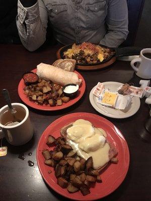 Jeb's Benedict, Santa Fe skillet breakfast, and breakfast burrito!