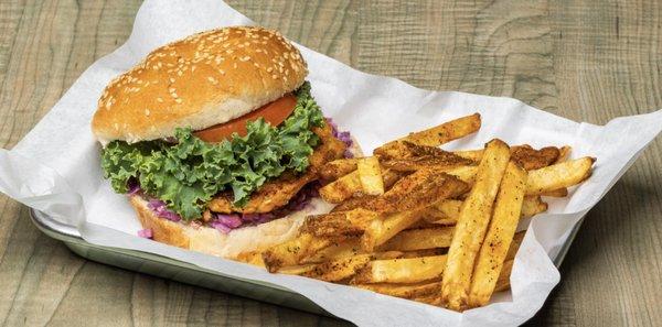 Fresh Salmon Burger and Hand Cut Cajun Fries