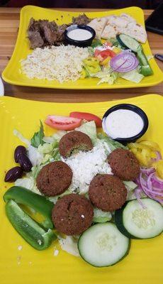 Falafel salad and Gyro dinner plate.