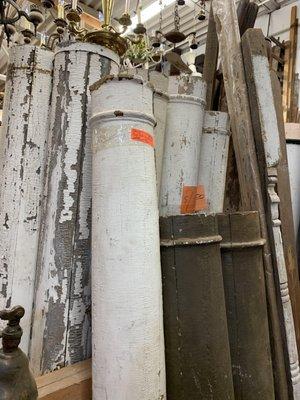 Porch columns and exterior turned columns.