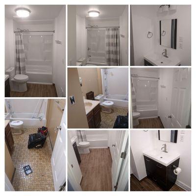 before and after full bathroom remodel.