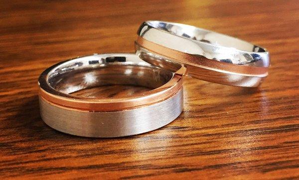 2-tone, handmade rose and white gold men's wedding bands