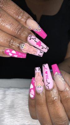 Long Gel Nails with 10 nails designed