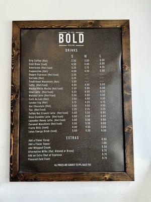 BOLD COFFEE MENU