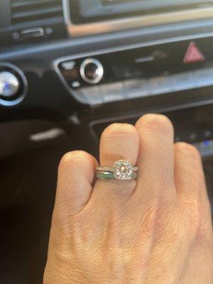 Custom made moissanite and diamond engagement ring