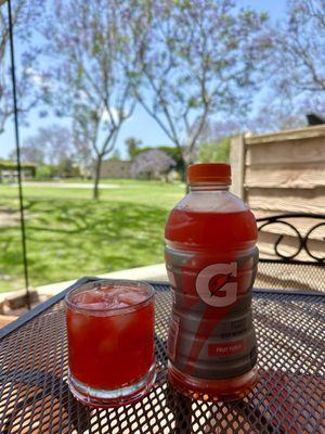 TIME TO COOL DOWN with an iced Fruit Punch Gatorade !