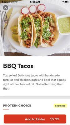 BBQ Tacos- Chicken, Beef or Pork