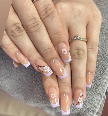 French tip with flowers