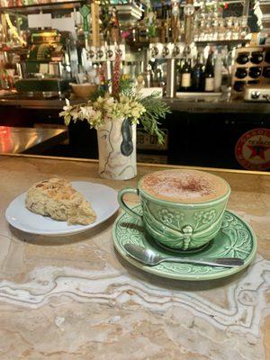 Mocha with caramelized onion scone, yummm!