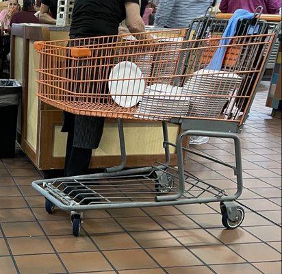 A Home Depot cart for moving plates. Seems unsanitary