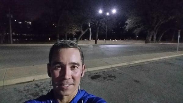 Trinity Duck Pond in the background after my 12 mile Tempo run.