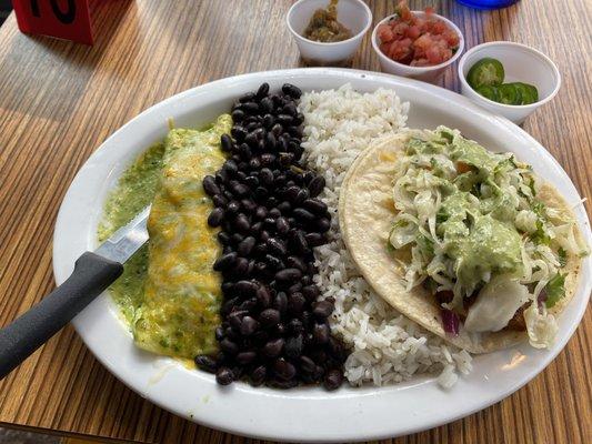 Combo #2 Enchilada, Taco, Rice and Beans