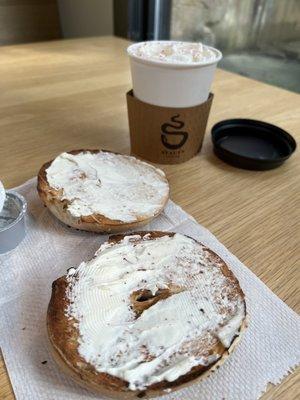 Everything bagel and mocha raspberry coffee