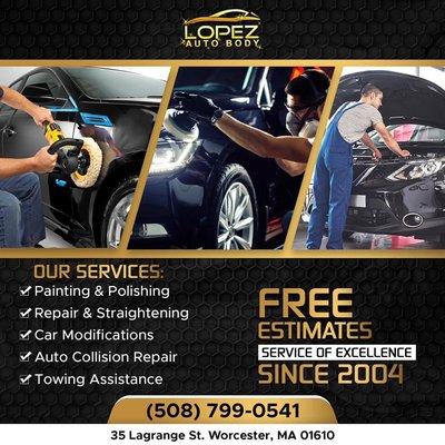 Expertise, convenience, reliability. Start the week getting a FREE ESTIMATE to fix your car at Lopez Auto Body.