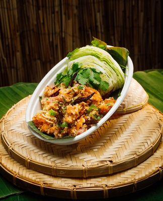 Nam Khao (Crispy Coconut Rice Lettuce Wrap)