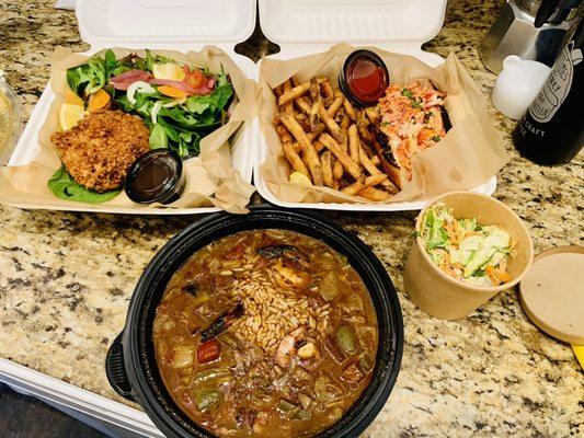 Jumbo Crab Cake Plate, Loaded Lobster Roll, Jambalaya