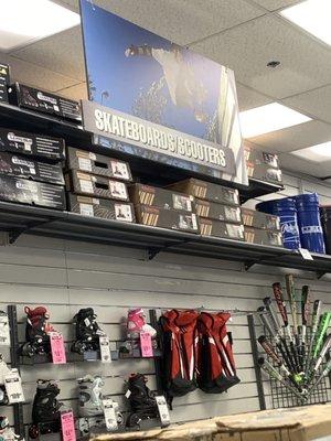 Skateboarding & scooter signage inside store