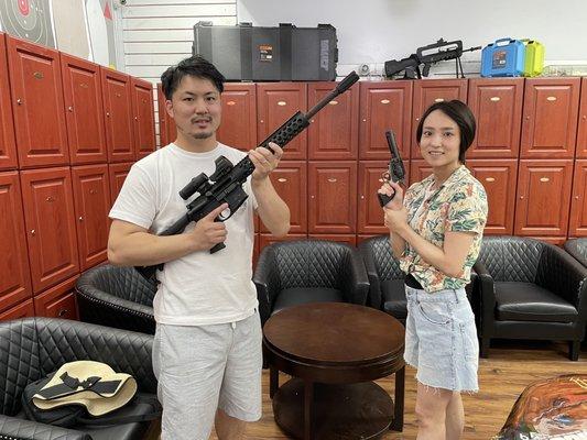 Japanese couple having fun.