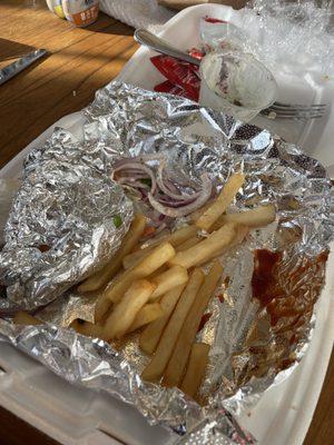 Gyro sandwich eaten & a few French Fries left