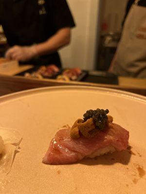 Tuna, uni, and caviar