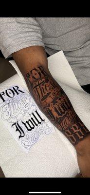 Lettering Tattoo done at Mi Vida Tinta Tattoo