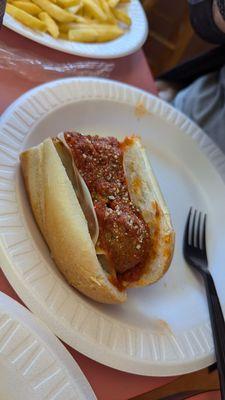 Half of a "mini" meatball sub