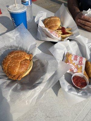 Spicy Chicken Sandwich, 57. Oreo Cookie Shake, Jumbo Cheeseburger Combo, and Mozzarella Sticks