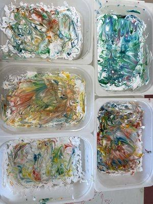 Beautiful colors of shaving cream art, this is such a fun activity to do with kids.