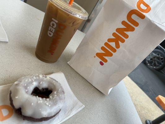 Medium Iced Coffee and Donut