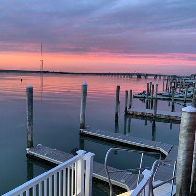 Twisties Tavern on the Bay deck at sunset