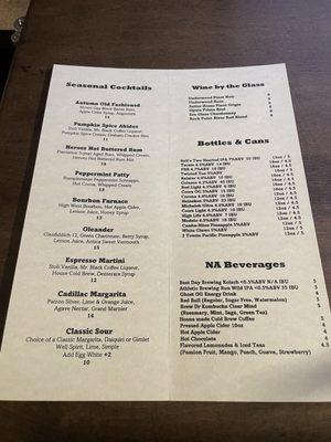 Cocktail and Drink Menu