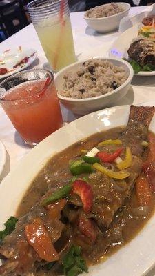 Dunn's River snapper with rice and peas. Rum punch.