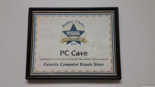 Favorite Computer Repair Store Award from the Leavenworth Times.