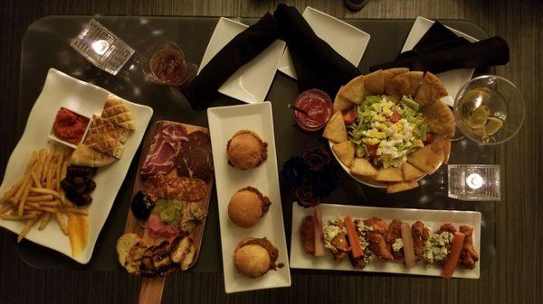 Cevapi Sliders, Local Charcuterie Board, Impossible Sloppy Joe Sliders, All American Chop Cob Nachos & Cardinal Poulet Rouge Jumbo Wings