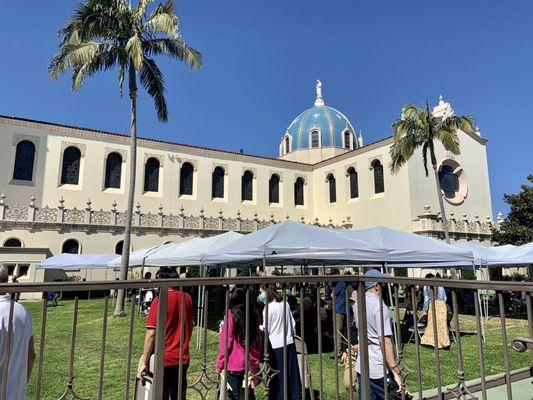 My view sitting on the steps after outdoor mass ended on Palm Sunday--bring a chair or a mat