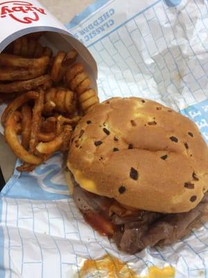 Beef and Cheddar with curly fries