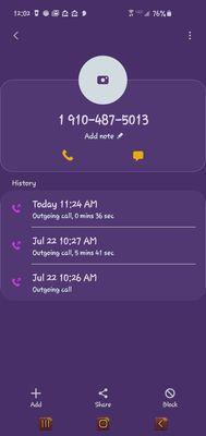 This is a screenshot of my call log. CLEARLY showing proof of the call!!!