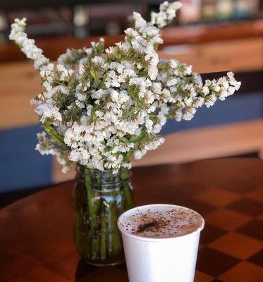 Mocha with fresh cut flowers!