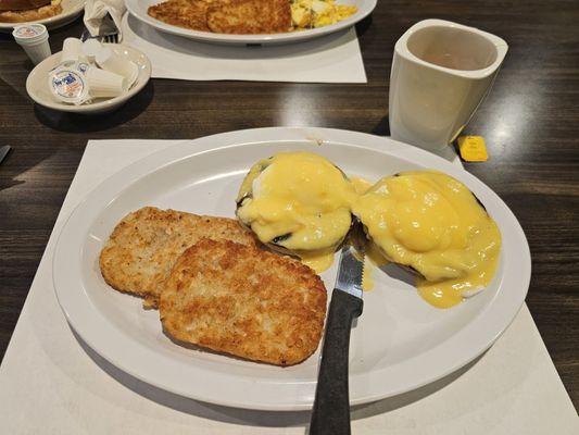 Eggs Benedict sub porkroll with hashbrown patties