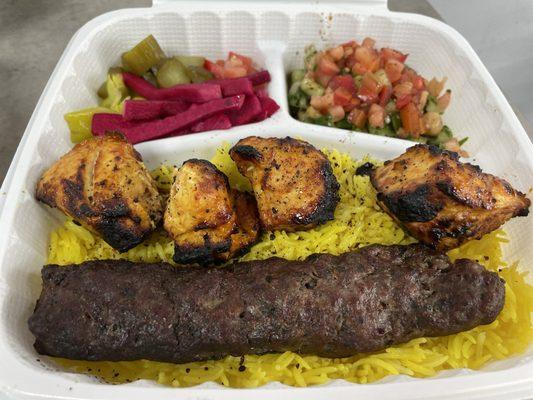 Beef and chicken kebab plate