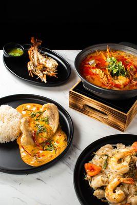 Tom Yum, Chu Chee, Drunken Noodle, Grilled Giant River Prawn